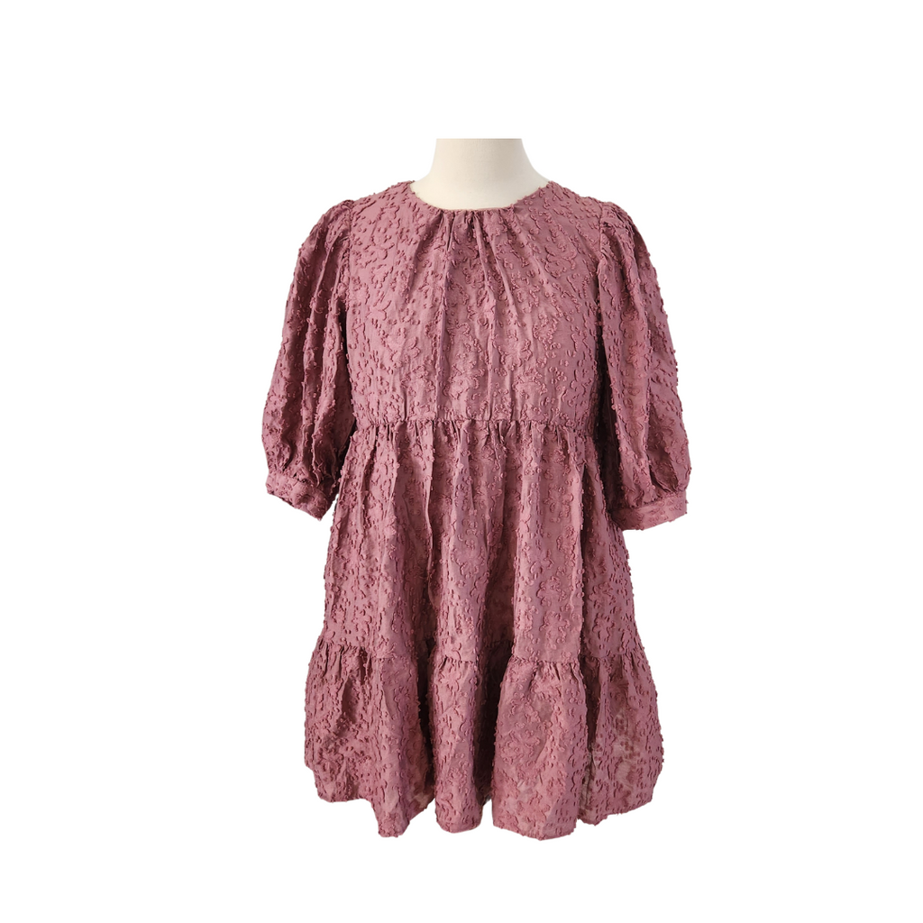 ZARA Dark Blush Pink Self-embroidered Knee-length Dress | Brand New |
