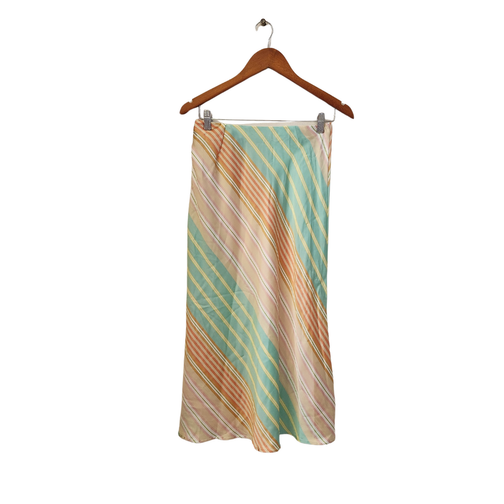 ZARA Multi-coloured Satin Striped Midi Skirt | Gently Used |