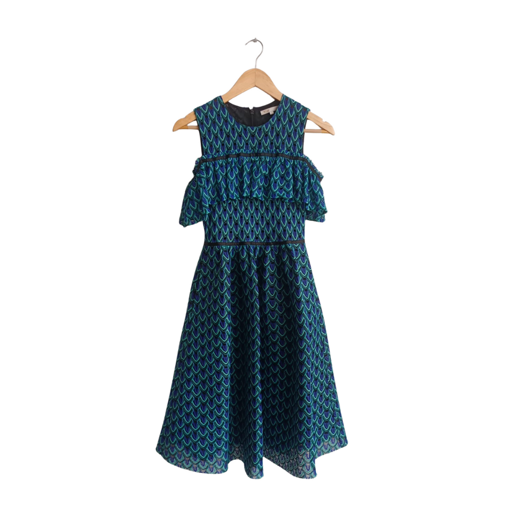 Maje Blue & Green Crochet Knee Length Dress | Pre Loved Maje Blue & Green Crochet Knee Length Dress | Pre Loved