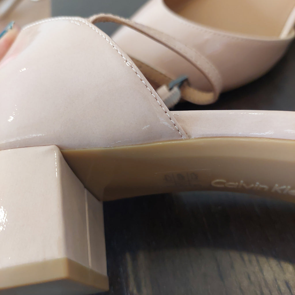 Calvin Klein 'Georgie' Glossy Blush Patent Block Heels | Brand New |