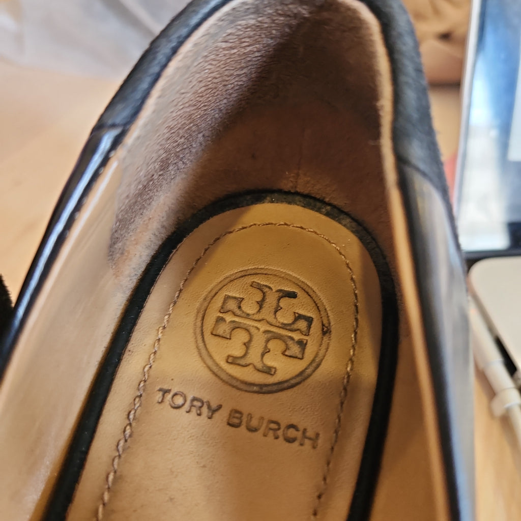 Tory Burch Black Leather & Suede 'Gigi' Block Heels | Pre Loved |