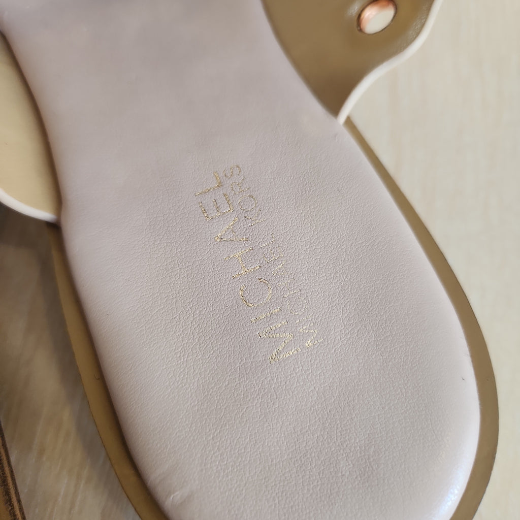 Michael Kors Pink Leather 'Patty' Flat Thong Sandals | Like New |