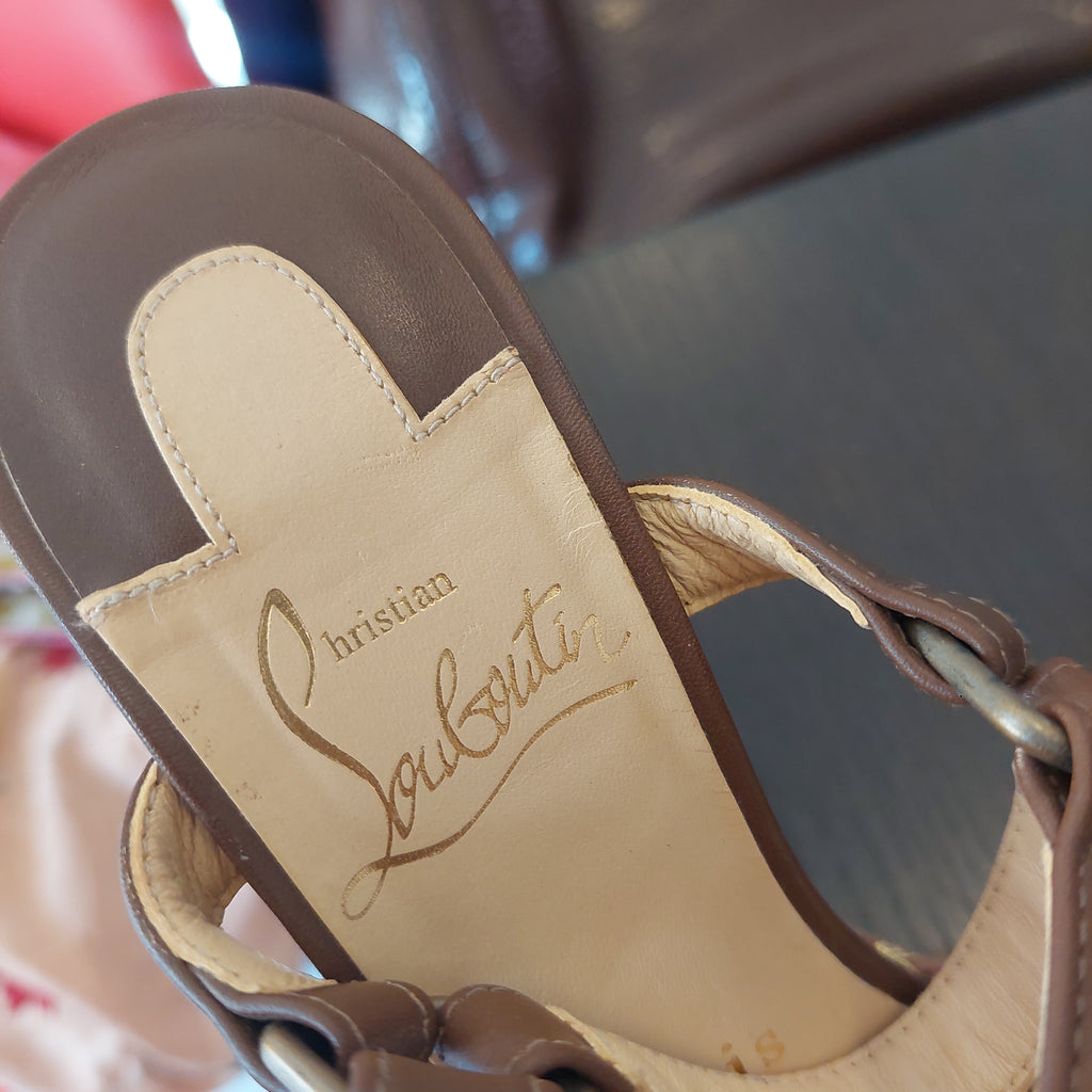 Christian Louboutin Brown Studded  'Pyraclou' Wedges | Gently Used |