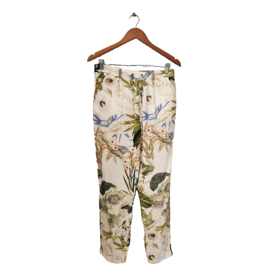 ZARA Beige Floral Multicoloured Printed Pants | Pre Loved |