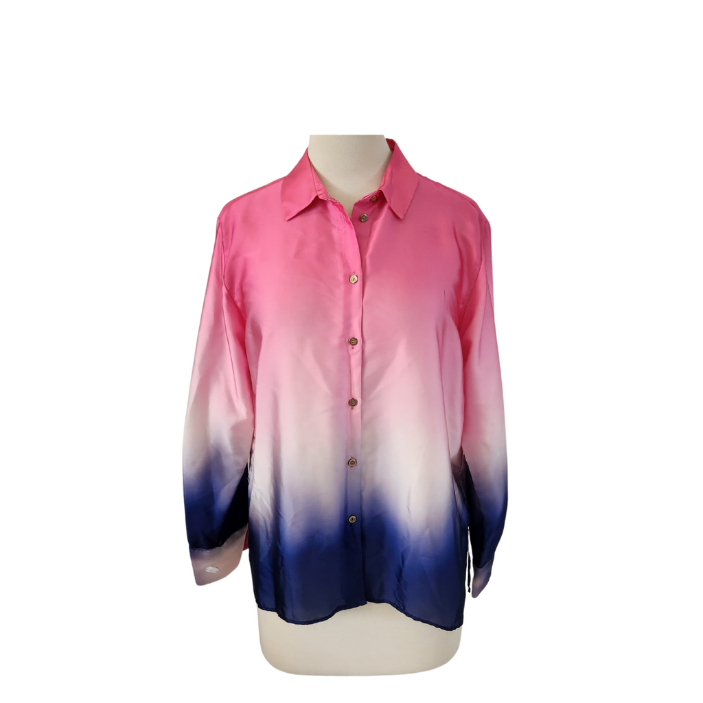 ZARA Pink Multicoloured Ombre Satin Collared Shirt | Brand New |