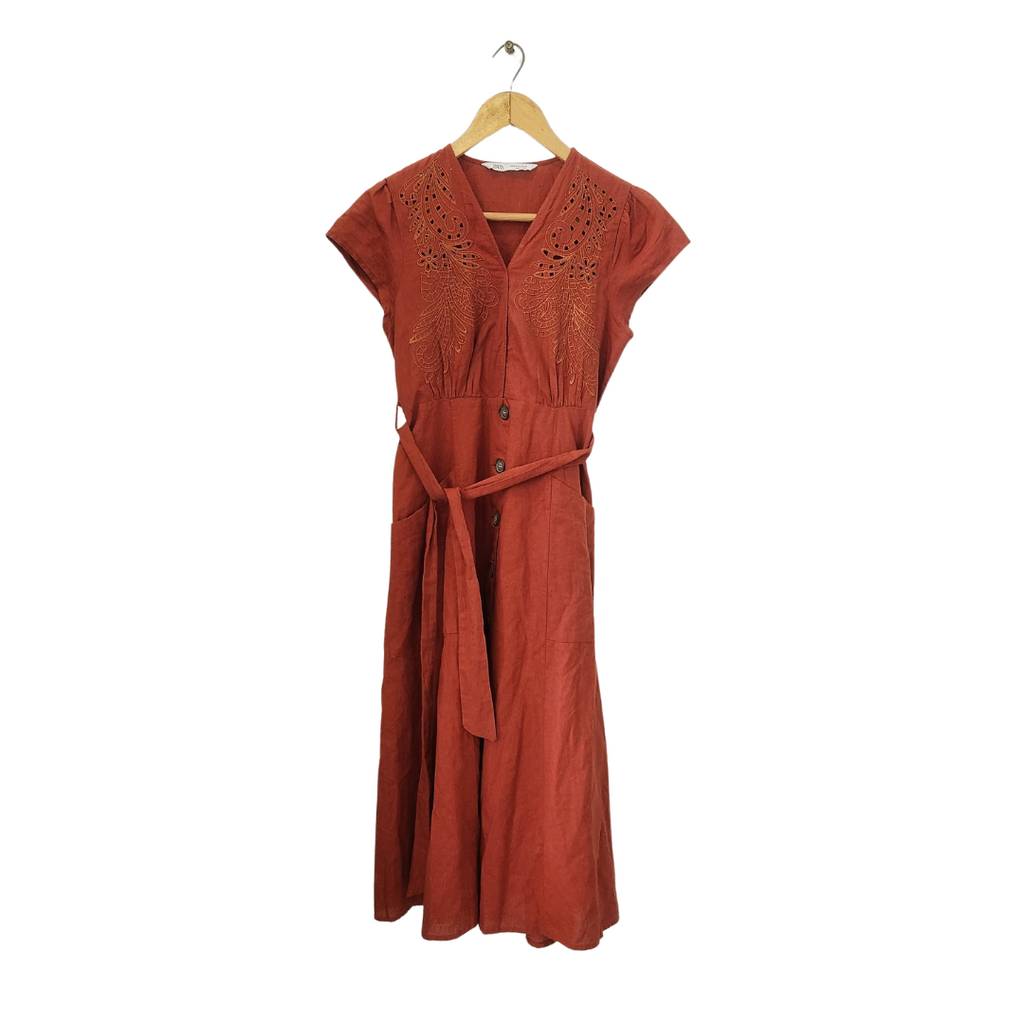 ZARA Rust Cap-sleeves Midi Dress | Pre Loved |