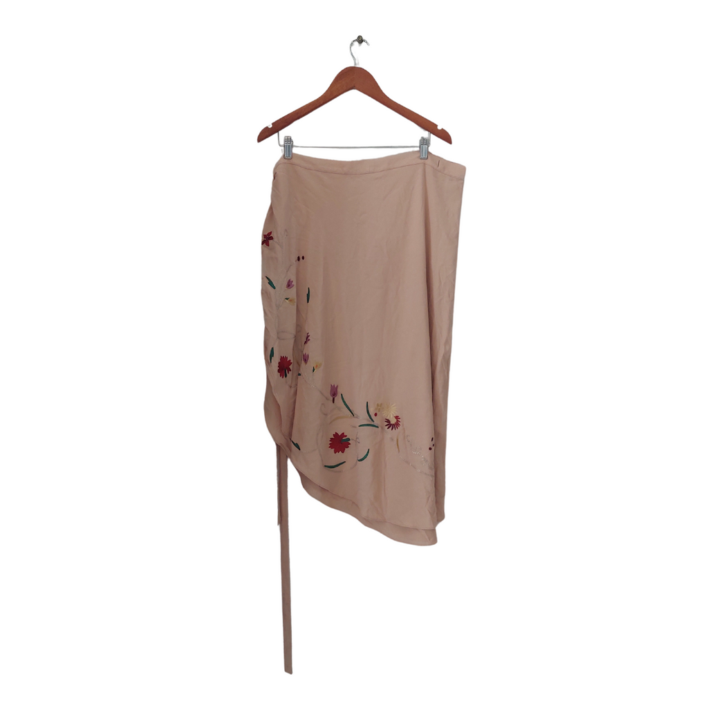 ZARA Dusty Pink Embroidered Wraparound Skirt | Brand New |