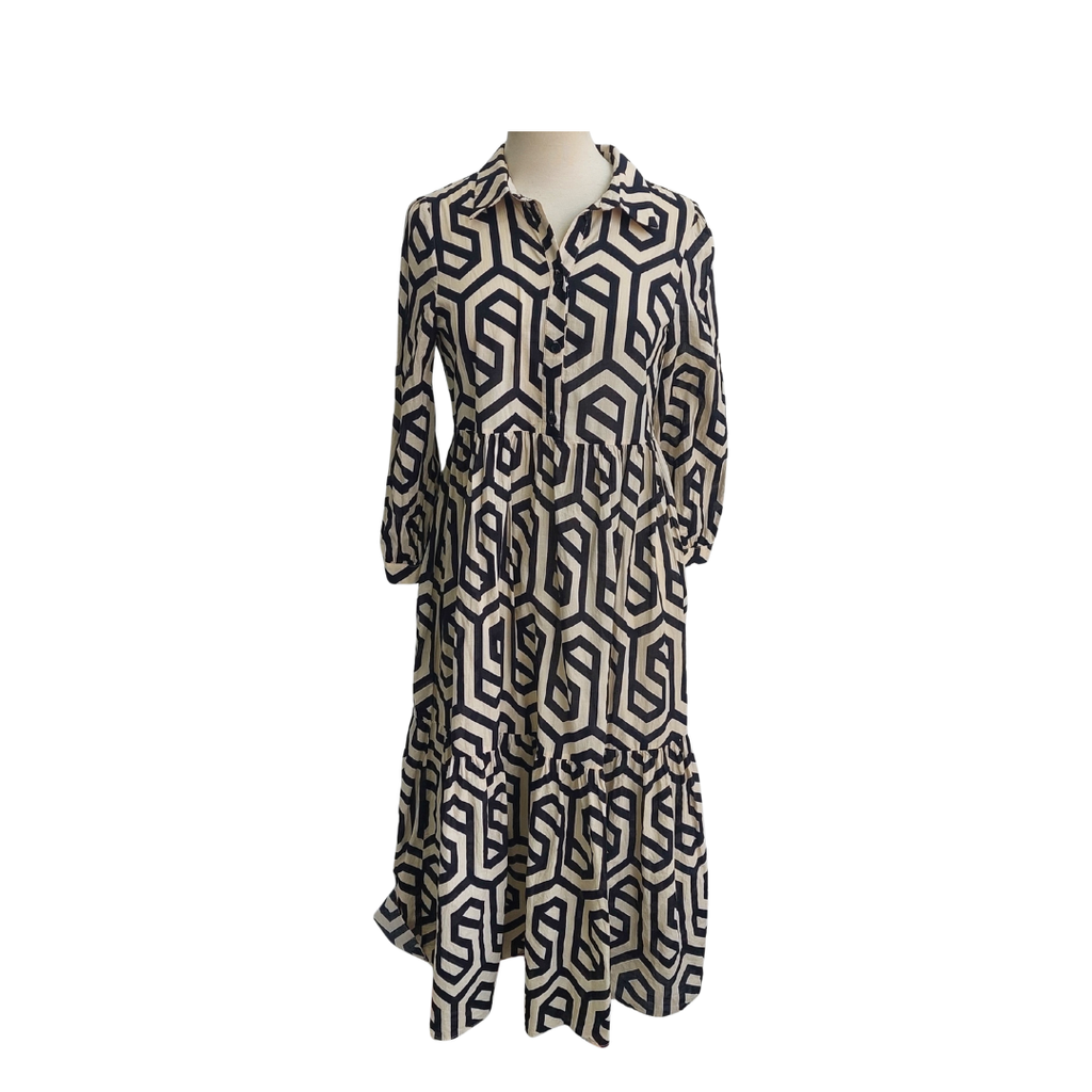 zara geometric print shirt dress Black And Beige Tiered | Like New Tea Rose Women's PLT Label Cream Color:blush pink