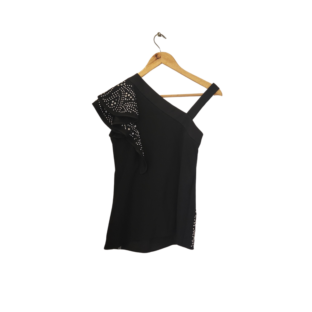 Karen Millen Black & Silver Studded Off-shoulder Top | Brand New |