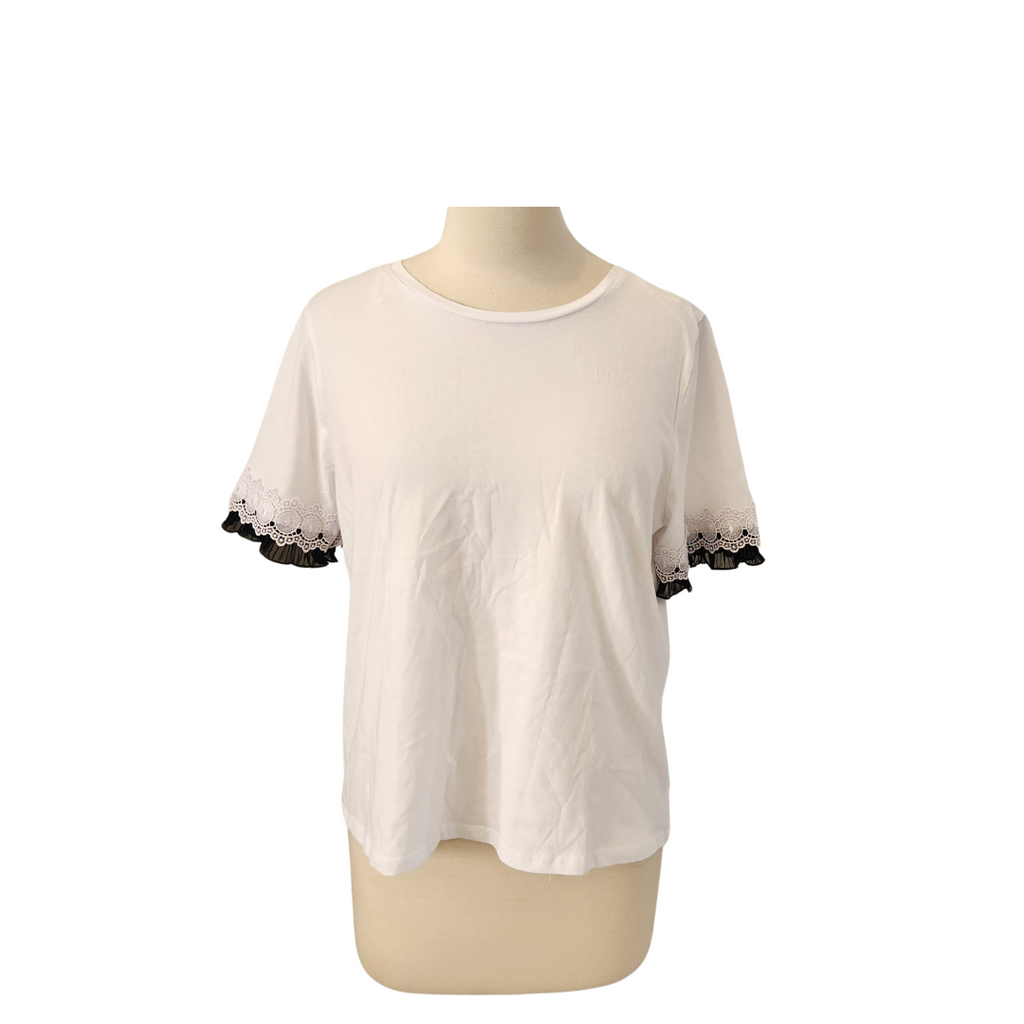 ZARA White Lace-sleeves Tee | Brand New |