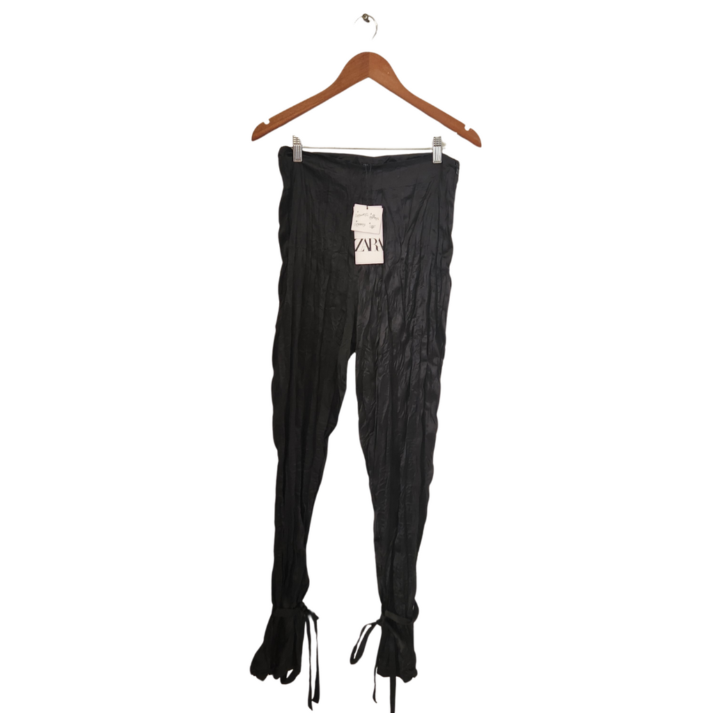 ZARA Black Satin Crinkled Pants | Brand New |
