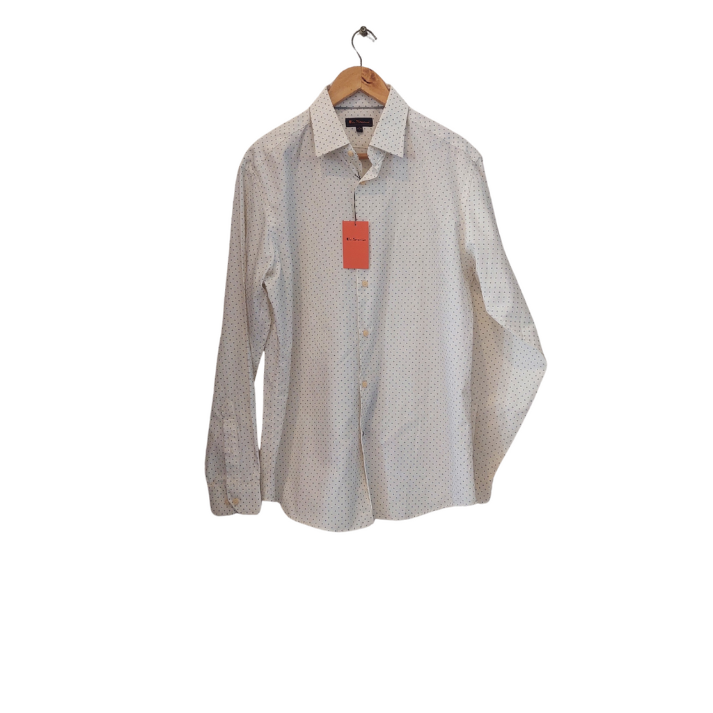 Ben Sherman Men's White & Navy Print Collared Shirt | Brand New |