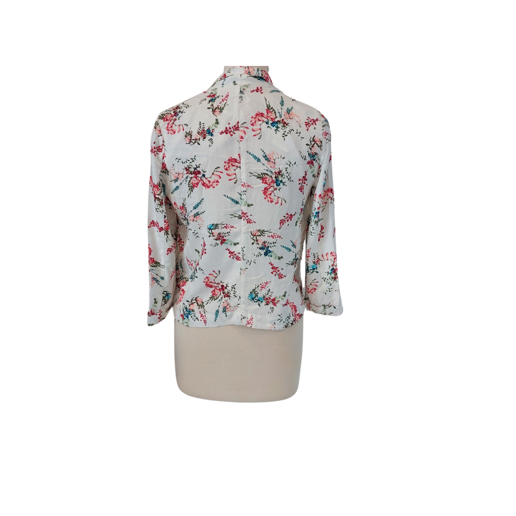 Bershka White Floral Print Open Cover-up Jacket | Gently Used |