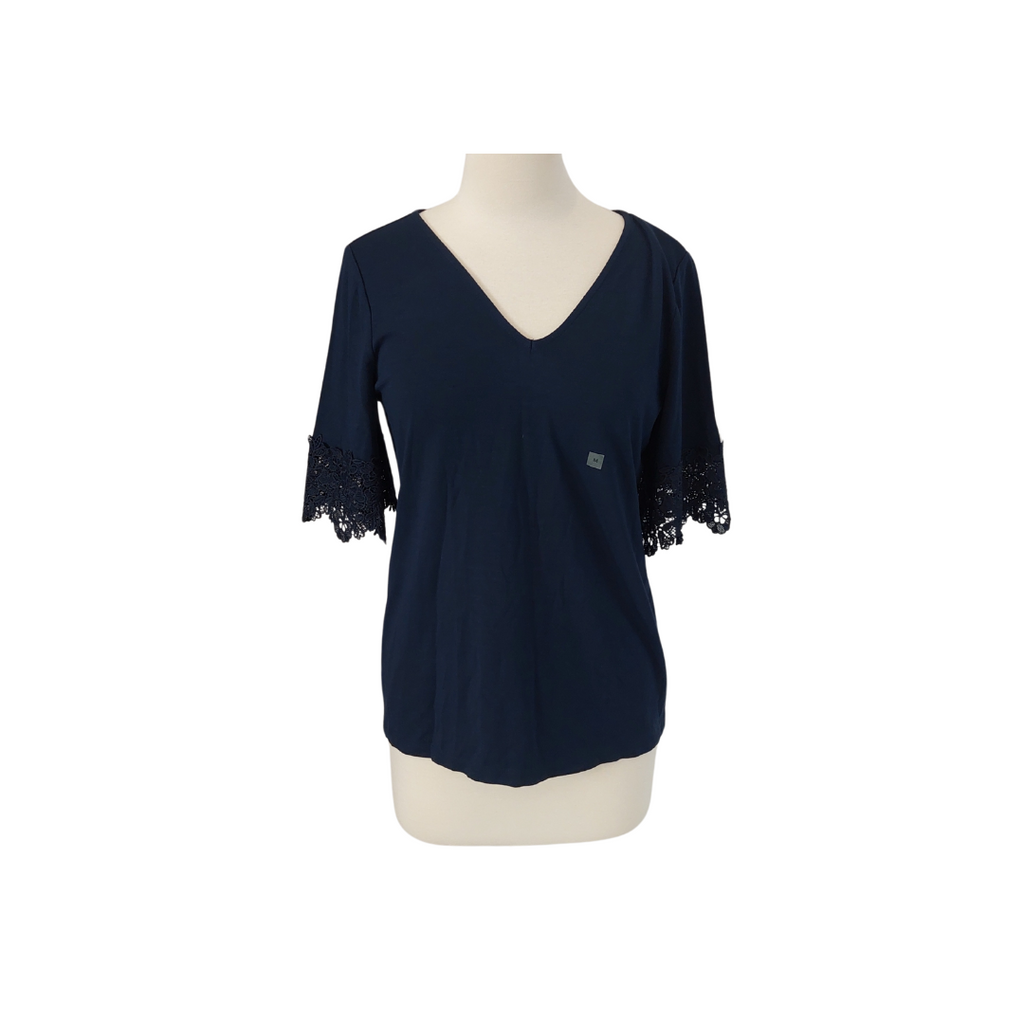 Ann Taylor Navy Lace-sleeves V-neck Top | Brand New |