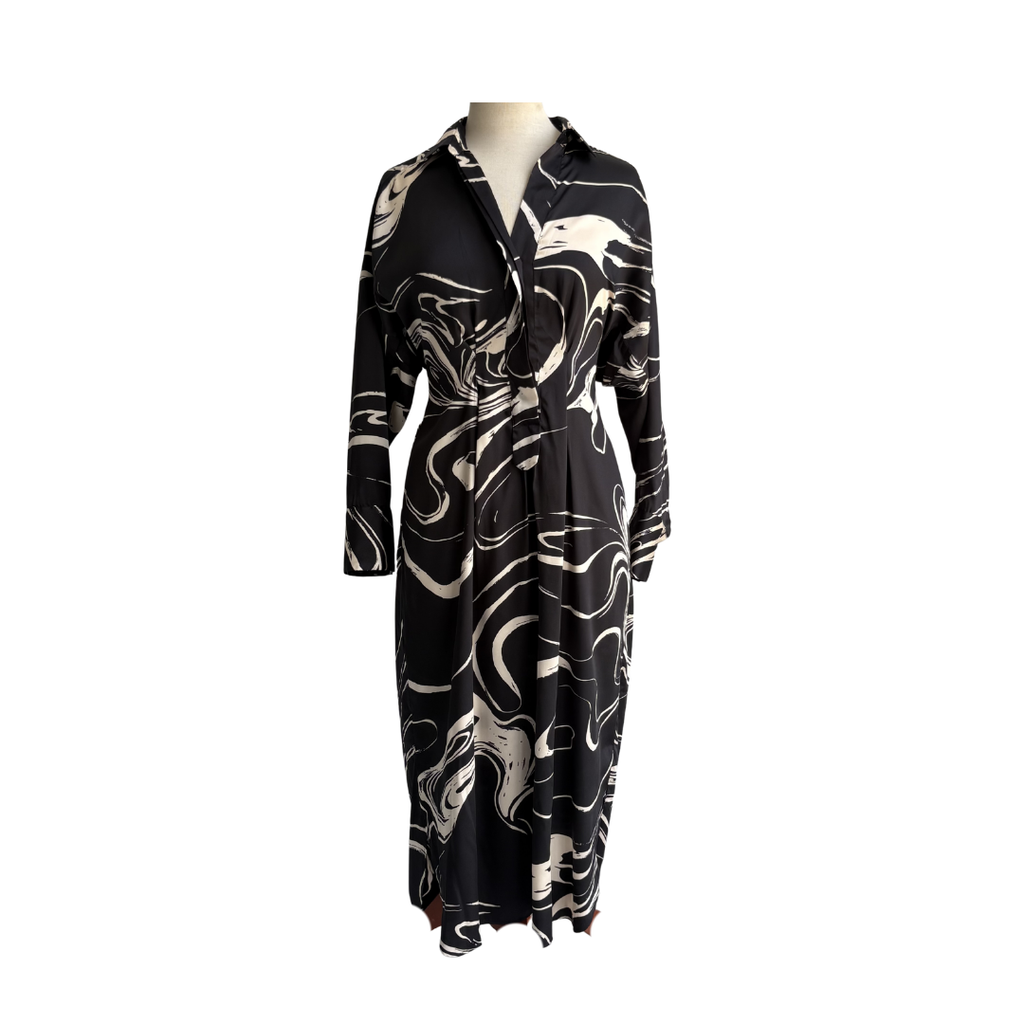 Zara Black And White Marble Print Shirt Dress | Gently Used