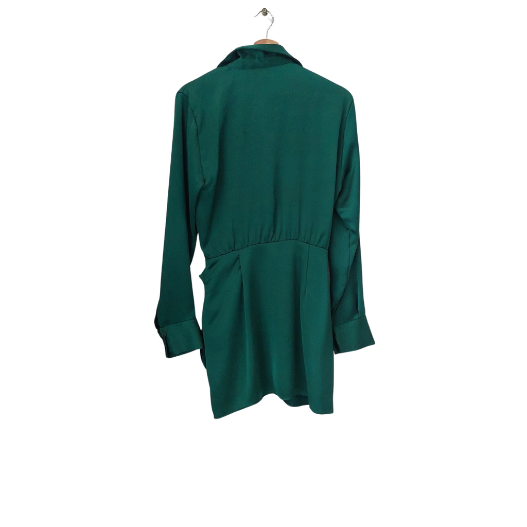 ZARA Emerald Green Satin Knee-length Dress | Pre Loved |