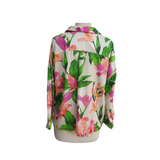 Zara Multicolour Satin Floral Print Button Down Shirt | Pre Loved |