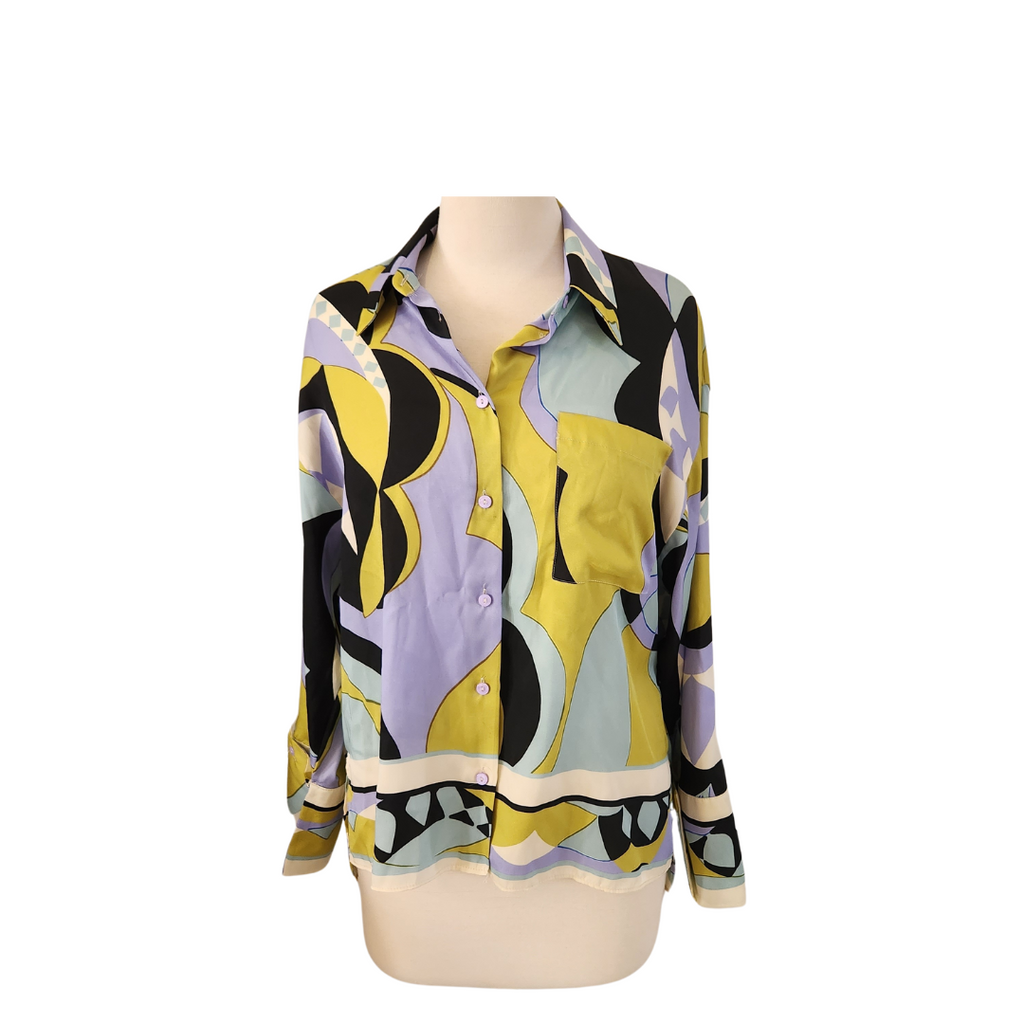 ZARA Multicoloured Printed Satin Collared Shirt | Brand New |