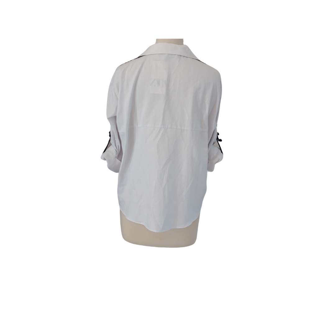 ZARA White Collared with Navy Lace Trim Shirt | Brand New |