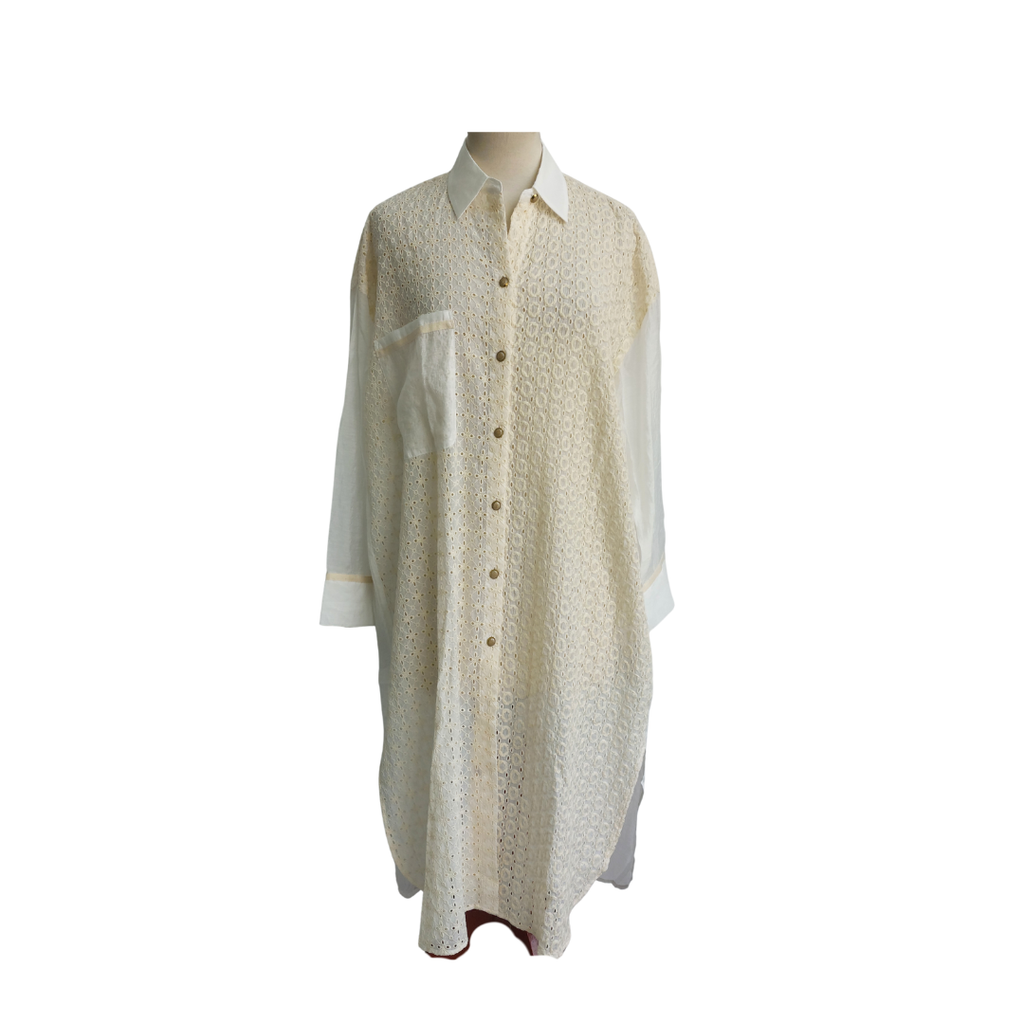 Zara Cream Cutwork Detail Sheer Midi Dress | Brand New