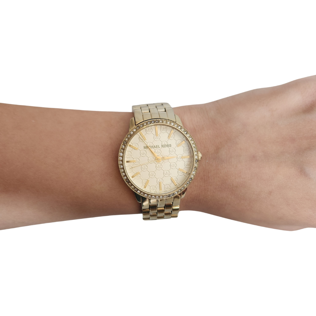 Michael Kors MK3120 Gold Argyle MK Glitz Watch | Gently Used |