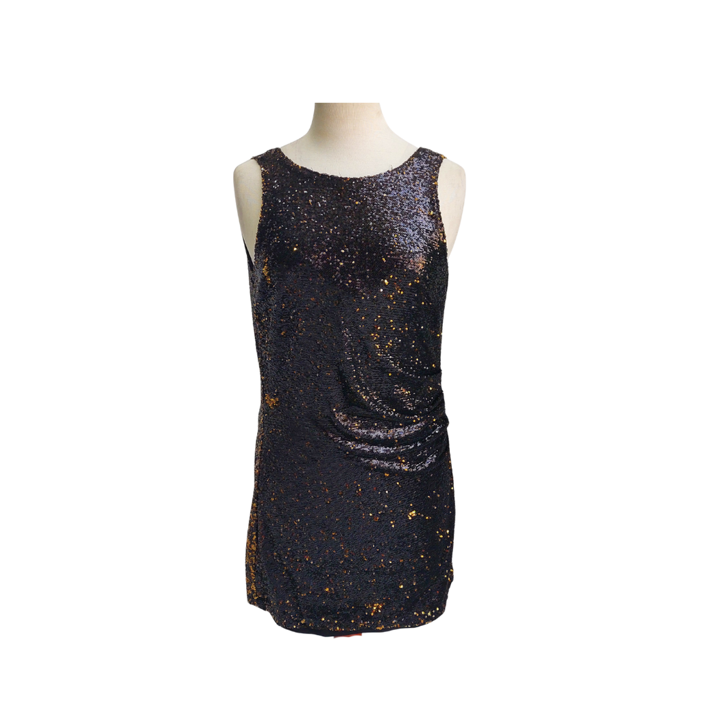Zara Black & Gold Sequin Cocktail Short Dress | Pre Loved