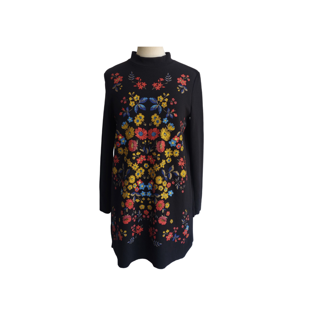 Zara Black Rubberised Floral Print Midi Dress | Gently Used