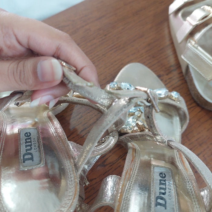 Dune London Gold Jewel-Embellished T-Bar Sandals | Pre Loved |