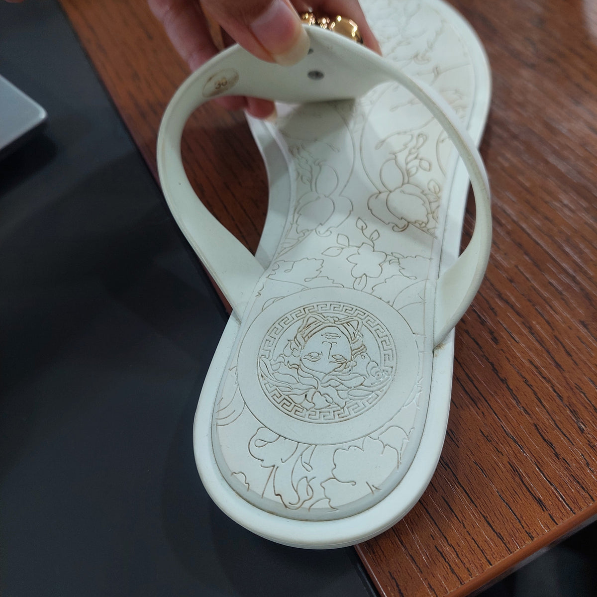 Versace White Medusa Thong Sandals | Pre Loved |