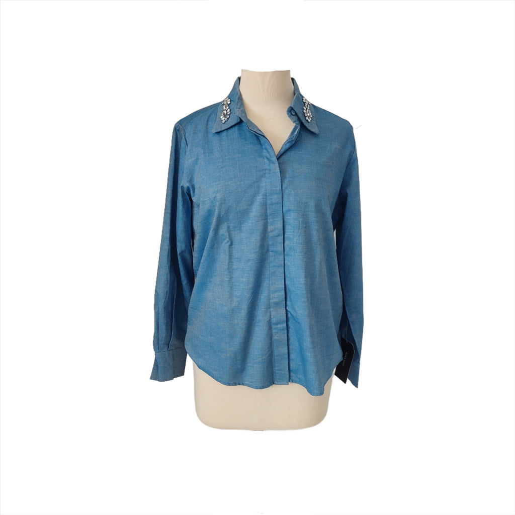 ZARA Blue with Rhinestone Collar Shirt | Brand New |
