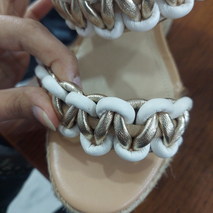 Schutz Juliet Tan And White Chain-trim Wedge Platform Sandals | Gently Used |