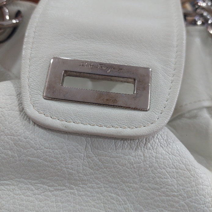 Salvatore Ferragamo White Leather Marisa Satchel Bag | Pre Loved |