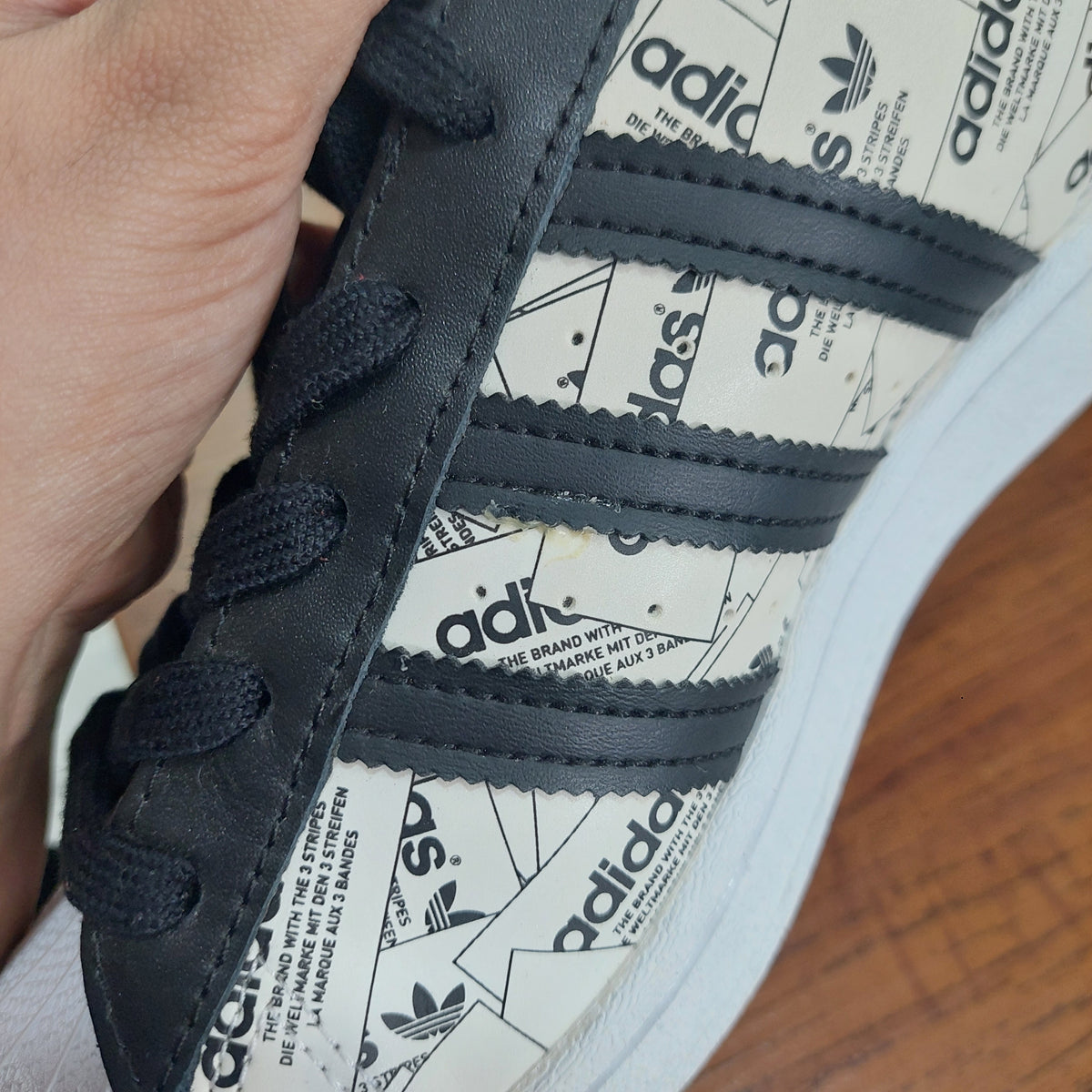 Adidas Cloud White And Black Superstar Label Collage Shoes | Brand New |