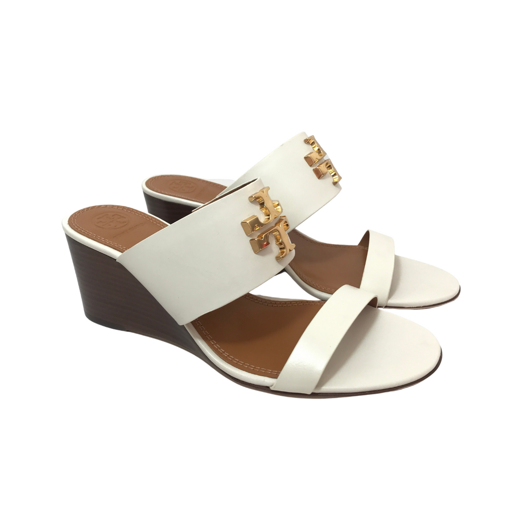 Tory Burch White Leather Dual Strap Everly Wedges Brand New Secret Stash