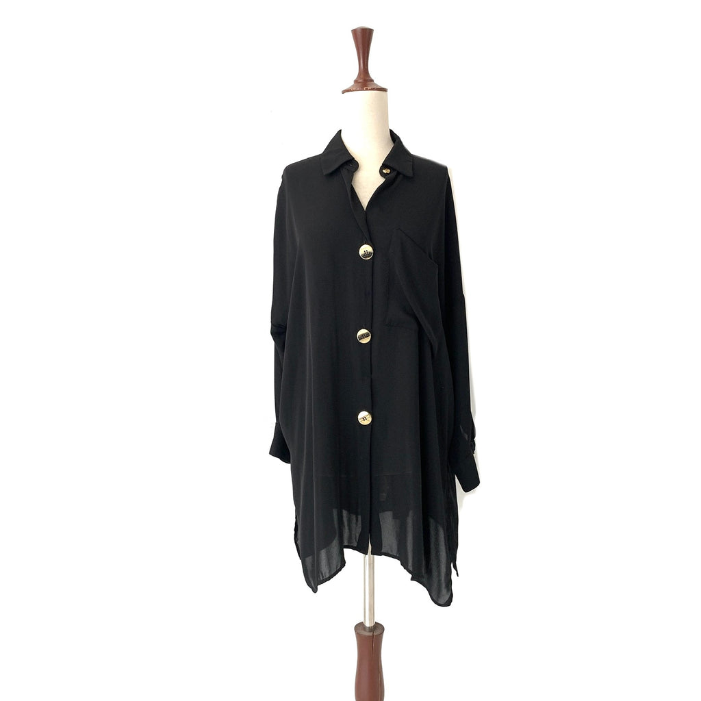 ZARA Black Long Shirt with Gold Buttons | Gently Used | | Secret Stash ZARA Black Long Shirt with Gold Buttons | Gently Used | | Secret Stash