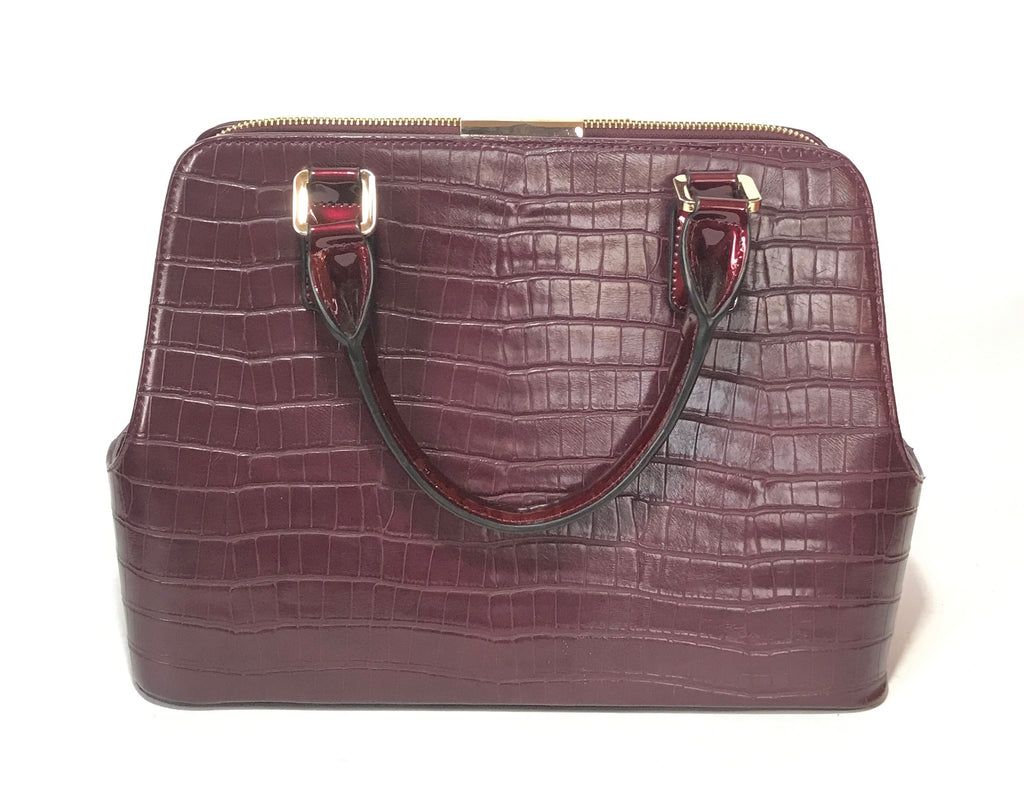 DUNE Maroon Croc Print Leather Tote Like New Secret Stash