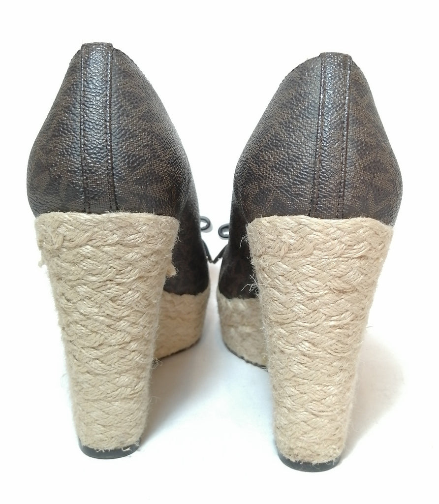 Michael Kors Brown Monogram KIERA Wedges Gently Used Secret