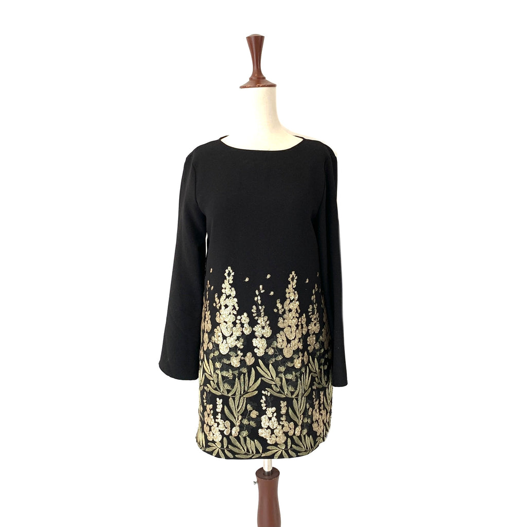 ZARA Black with Gold Embroidery Sequined Tunic Gently Used