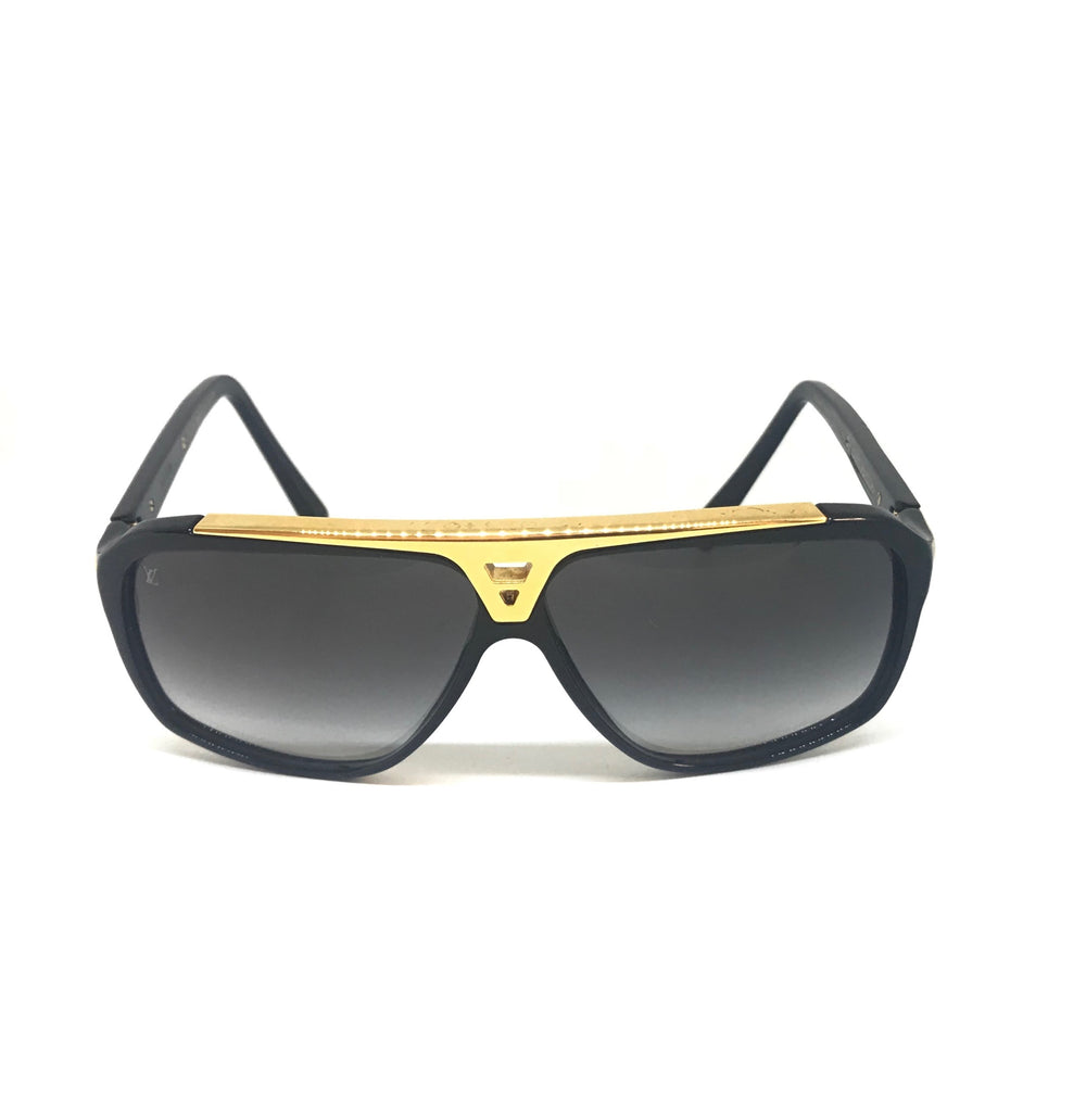 Louis Vuitton Black & Gold EVIDENCE Aviator Sunglasses, Pre Loved