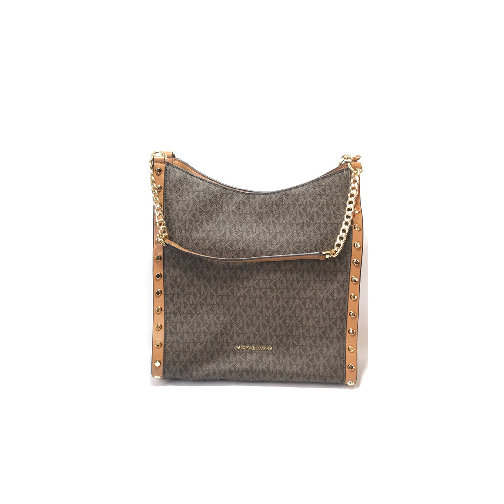 Michael Kors Brown Monogram Newbury Studded Shoulder Bag Like