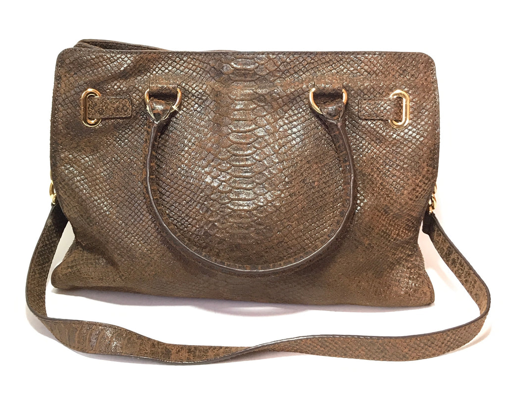Michael Kors Hamilton East West Tan Snakeskin Satchel Pre Loved