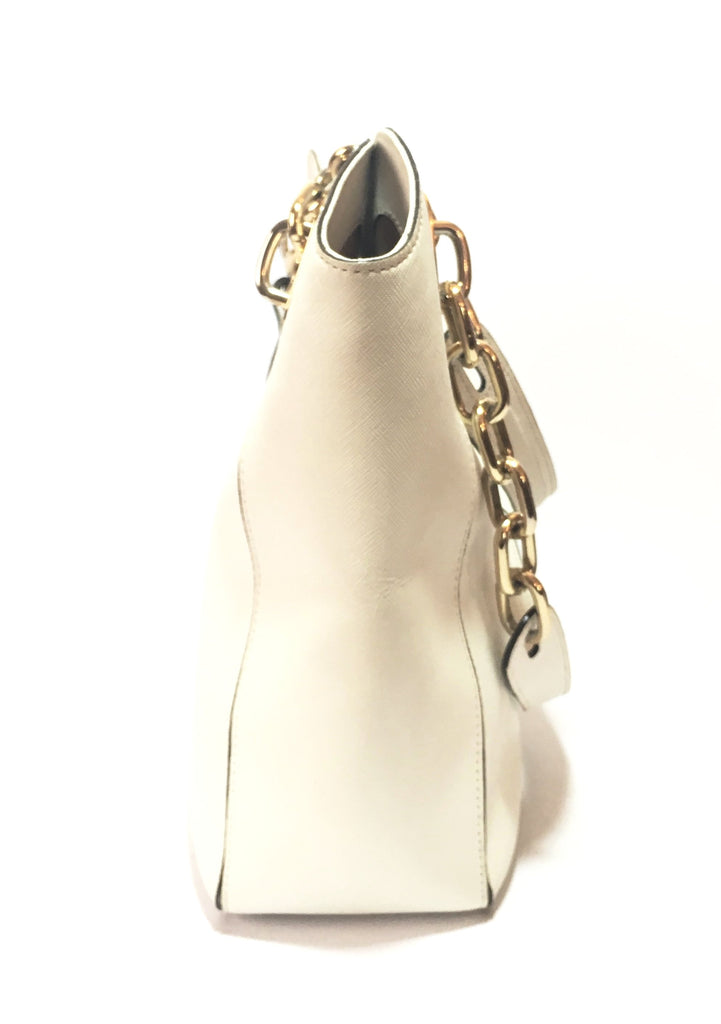 Michael kors white purse with gold chain hotsell