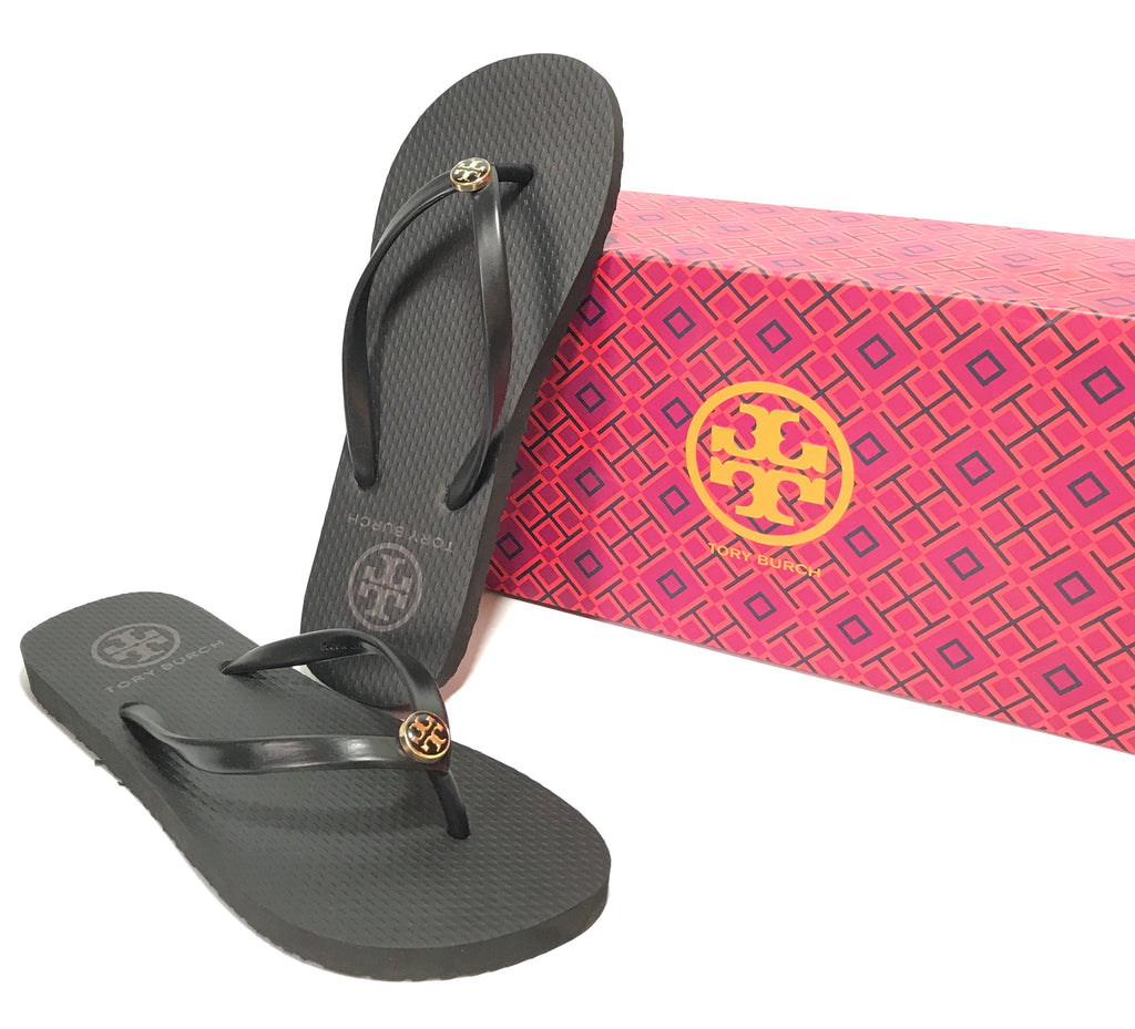 Tory burch black best sale rubber flip flops