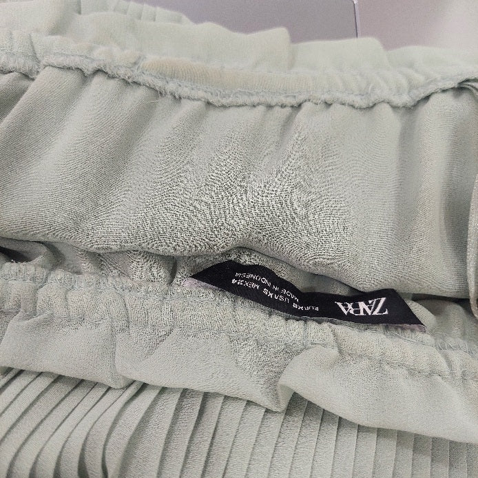 Zara Light Green Pleated Off Shoulder Dress | Brand New |