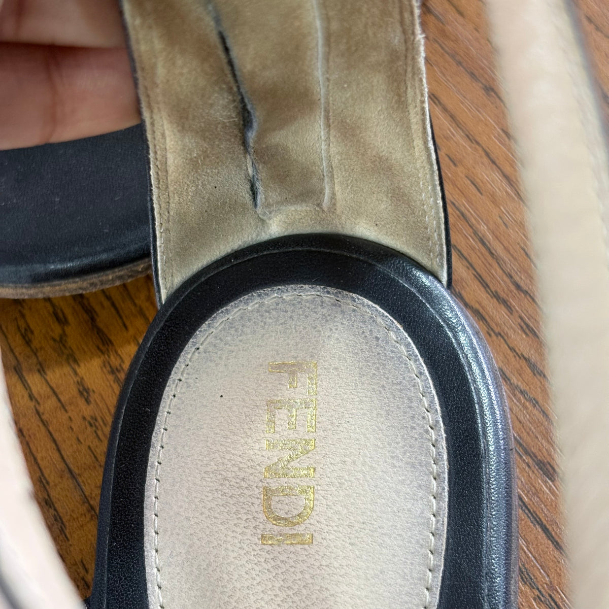 Fendi Black Wooden Emblem Strappy Sandals | Pre Loved |