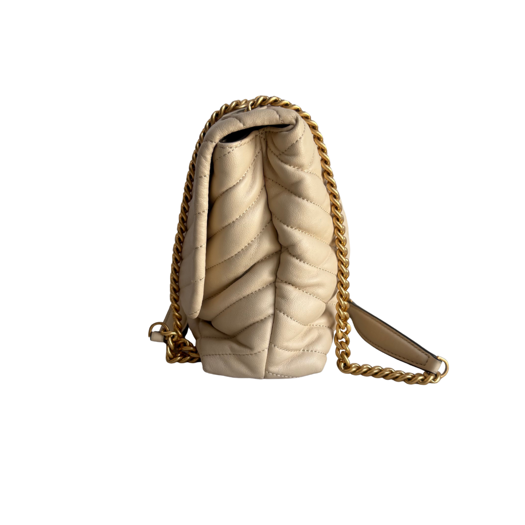 Tory Burch Cream Kira Chevron Leather Shoulder Bag | Pre Loved |