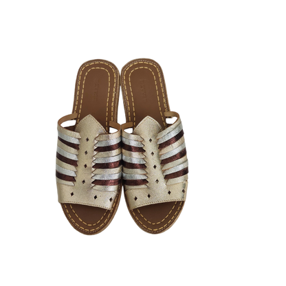 SAAZ Espadas Metallic Hand Woven Huarache Sandals | Like New |