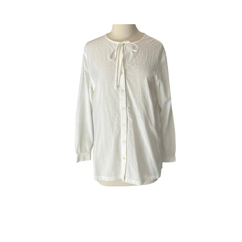 Marks & Spencer White Button-down Tie-neck Top | Gently Used |