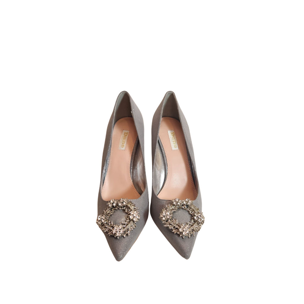 DUNE Silver Fabric 'Breanne' Jewelled Pointed Pumps | Brand New |
