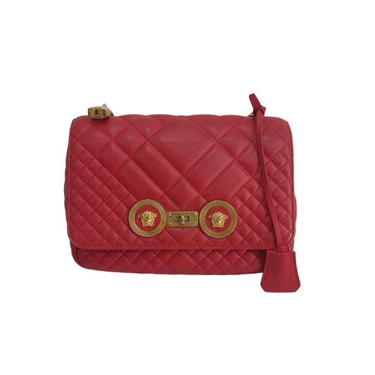 Versace Red Medium Icon Quilted Leather Shoulder Bag | Pre Loved |